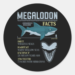Pegatina Redonda Datos de Megalodón Diente de Tiburón Prehistórico 