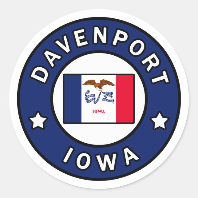 Pegatina Redonda Davenport Iowa (Anverso)