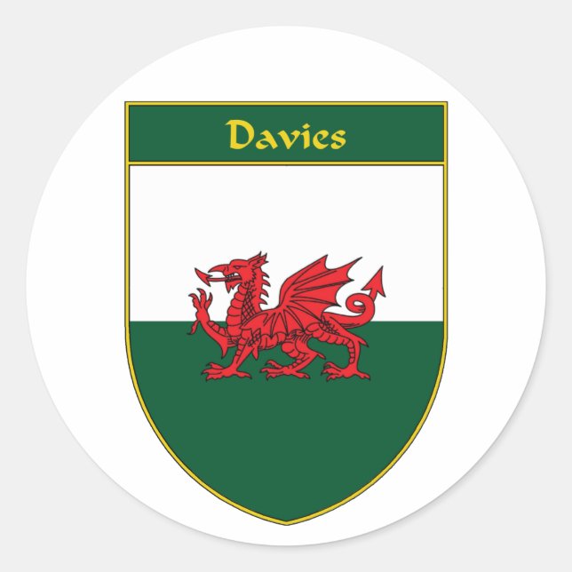 Pegatina Redonda Davies Welsh Flag Shield (Anverso)