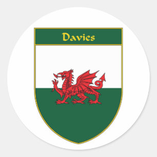 Pegatina Redonda Davies Welsh Flag Shield