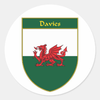 Pegatina Redonda Davies Welsh Flag Shield