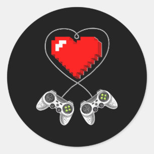 Pegatina Redonda Day Video Game Controller Heart Gamer Gift Boys