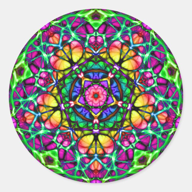 Pegatina Redonda Daybreak Delight Kaleidoscope Mandala (Anverso)