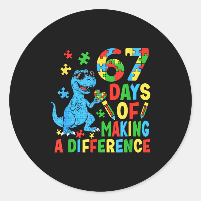 Pegatina Redonda Days Of Making A Difference Dinosaur Autism Teache (Anverso)