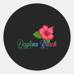 Pegatina Redonda Daytona Beach Florida Hibiscus Flower