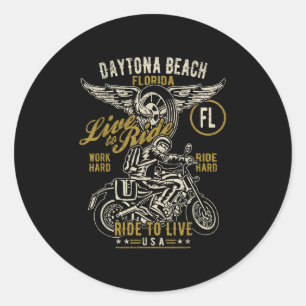 Pegatina Redonda Daytona Beach Florida Motocicleta De Eeuu En Probl
