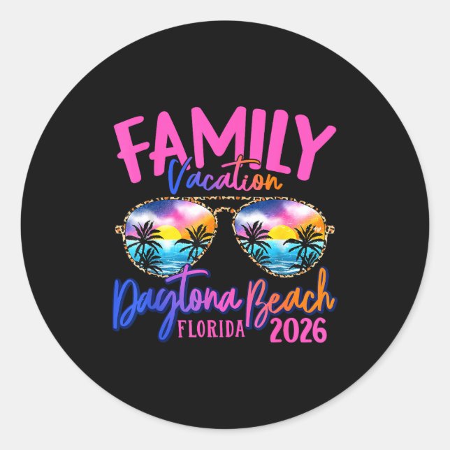 Pegatina Redonda Daytona Beach Florida Vacation 2026 Matching Famil (Anverso)
