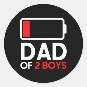 Pegatina Redonda De 2 Niños Con Batería Baja Dia De Padres Funny Pa