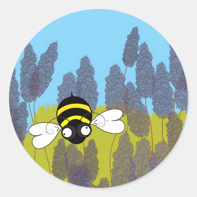 Pegatina redonda de abeja de lavanda (Anverso)