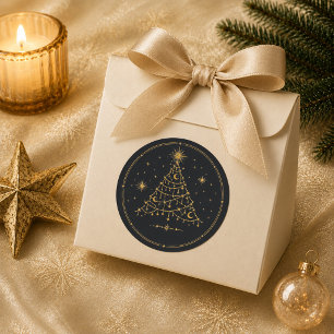 Pegatina redonda de árbol de Navidad celestial dor