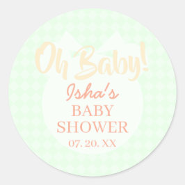 Pegatina redonda de baby shower verde claro Oh beb