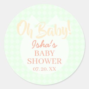 Pegatina redonda de baby shower verde claro Oh beb