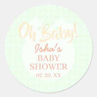 Pegatina redonda de baby shower verde claro Oh beb