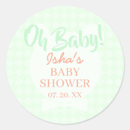 Pegatina redonda de baby shower verde claro Oh beb