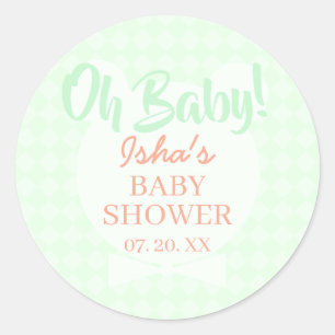 Pegatina redonda de baby shower verde claro Oh beb