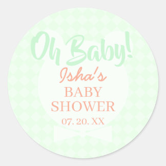 Pegatina redonda de baby shower verde claro Oh beb