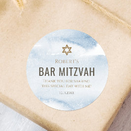 Pegatina redonda de Bar Mitzvah en acuarela azul p