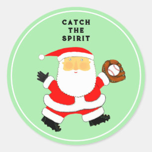 Pegatina redonda de béisbol clásico de Navidad