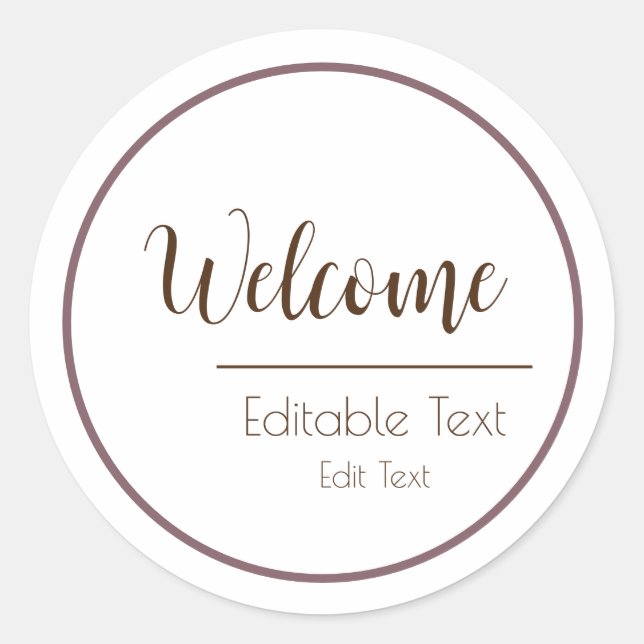 Pegatina redonda de bienvenida Diseño simple minim (Anverso)