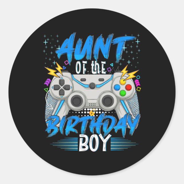 Pegatina Redonda De Birthday Boy Video Game Birthday Gamer Boys (Anverso)