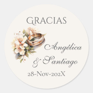 Pegatina redonda de boda boho española
