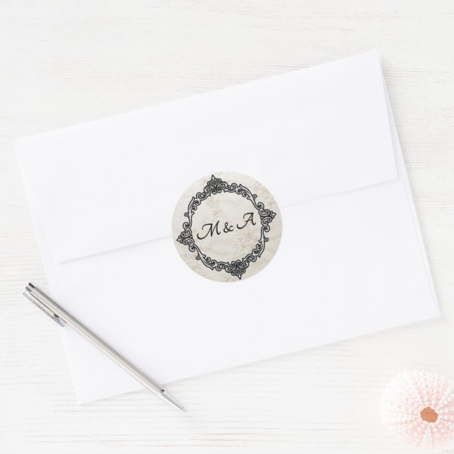 Pegatina redonda de Boda de encaje bordado (Sobre)