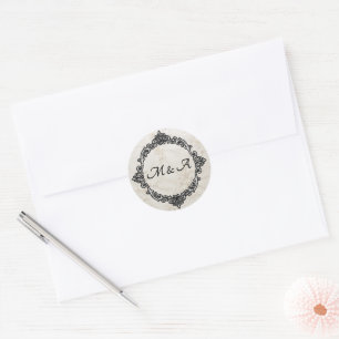 Pegatina redonda de Boda de encaje bordado
