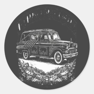 Pegatina Redonda De cadáver estoy listo — coche fúnebre