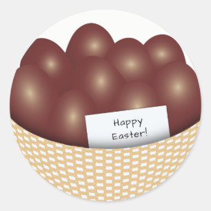 Pegatina redonda de cesta de Pascua con huevos de