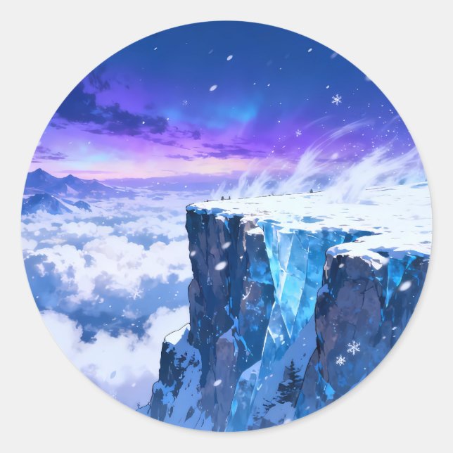 Pegatina redonda de cielo de montaña congelada (Anverso)