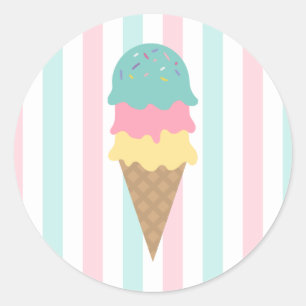 Pegatina redonda de cono de helado a rayas (2)