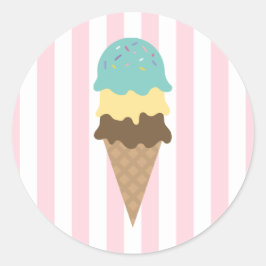 Pegatina redonda de cono de helado a rayas (3)