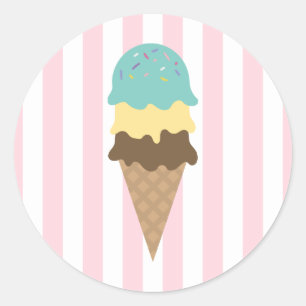 Pegatina redonda de cono de helado a rayas (3)