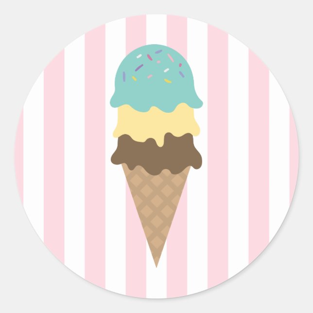 Pegatina redonda de cono de helado a rayas (3) (Anverso)