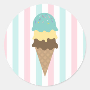Pegatina redonda de cono de helado a rayas (4)