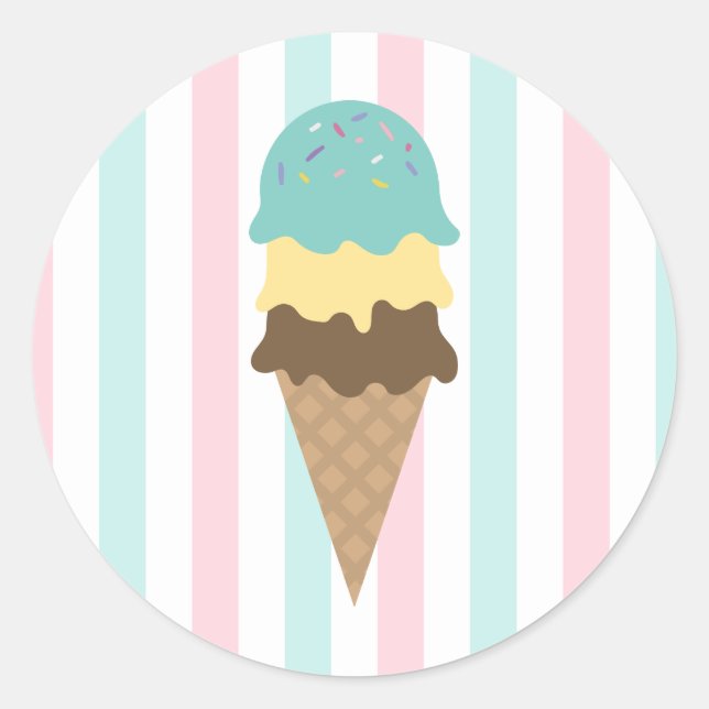 Pegatina redonda de cono de helado a rayas (4) (Anverso)