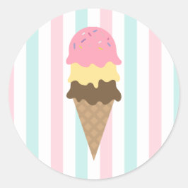 Pegatina redonda de cono de helado a rayas (6)
