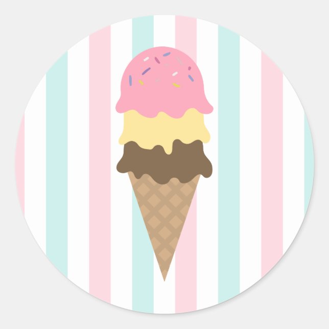 Pegatina redonda de cono de helado a rayas (6) (Anverso)