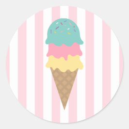Pegatina redonda de cono de helado rayado