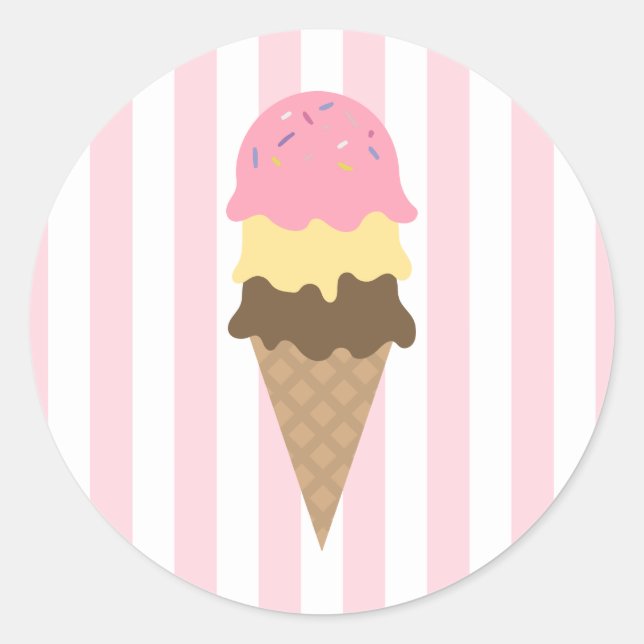 Pegatina redonda de cono de helado rayado (5) (Anverso)