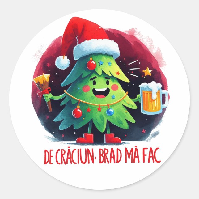 Pegatina Redonda De Craciun, Brad mamáes (Anverso)