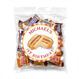 Pegatina redonda de cumpleaños con Hot Dog – Rojo 