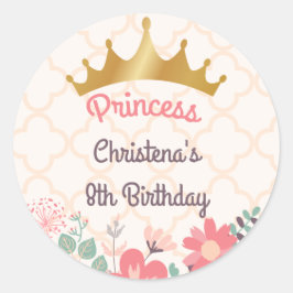 Pegatina redonda de cumpleaños de princesa floral 