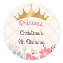 Pegatina redonda de cumpleaños de princesa floral 