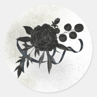 Pegatina Redonda DE | Edles Trauersiegel - Schwarze Rose