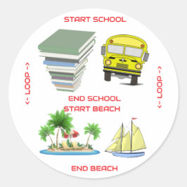 Pegatina Redonda De escuela a playa