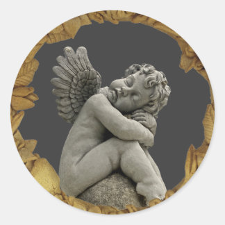 Pegatina redonda de escultura de Cherub Angel.