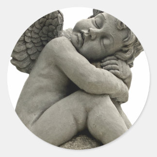 Pegatina redonda de escultura de Cherub Angel.