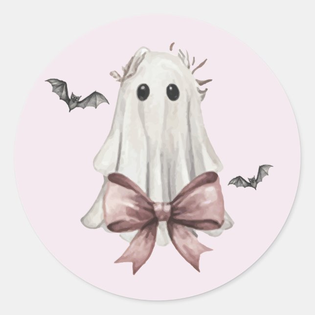 Pegatina redonda de fantasma de Halloween Pink Coq (Anverso)