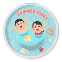 Pegatina redonda de fiesta en la piscina con vibra